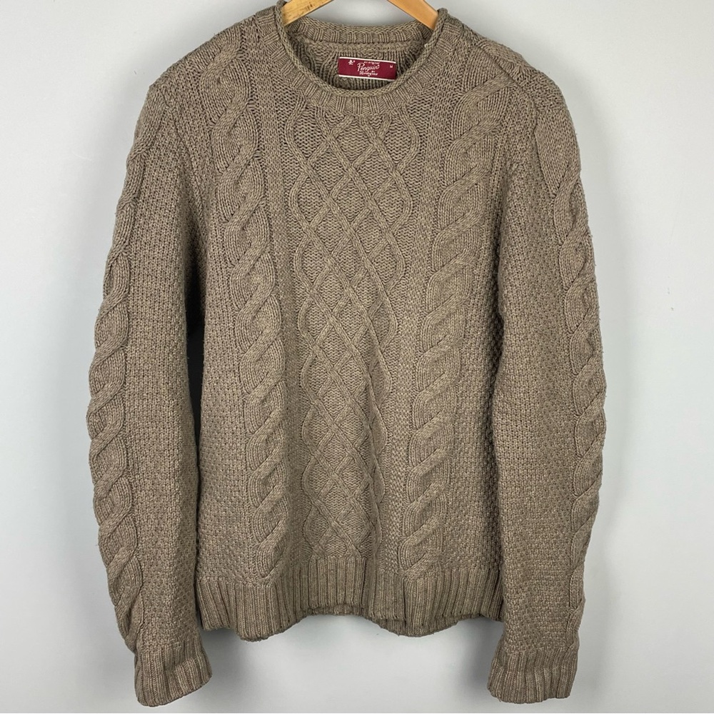Original Penguin Cable Knit Crewneck Sweater - Medium - Light Brown
